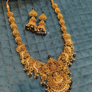 Antique Lakshmi Long Haram with Green beads Set