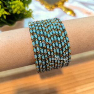 Lotus Glow Glass Bangles with Stones & Beads – Premium Bridal Style(6pcs)