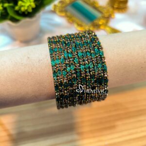 Tulip Blossom Green Glass Bangles – Premium Stone Work (6pcs)