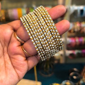 Stone Embellished Metal Bangles – Gold Bead Detailing