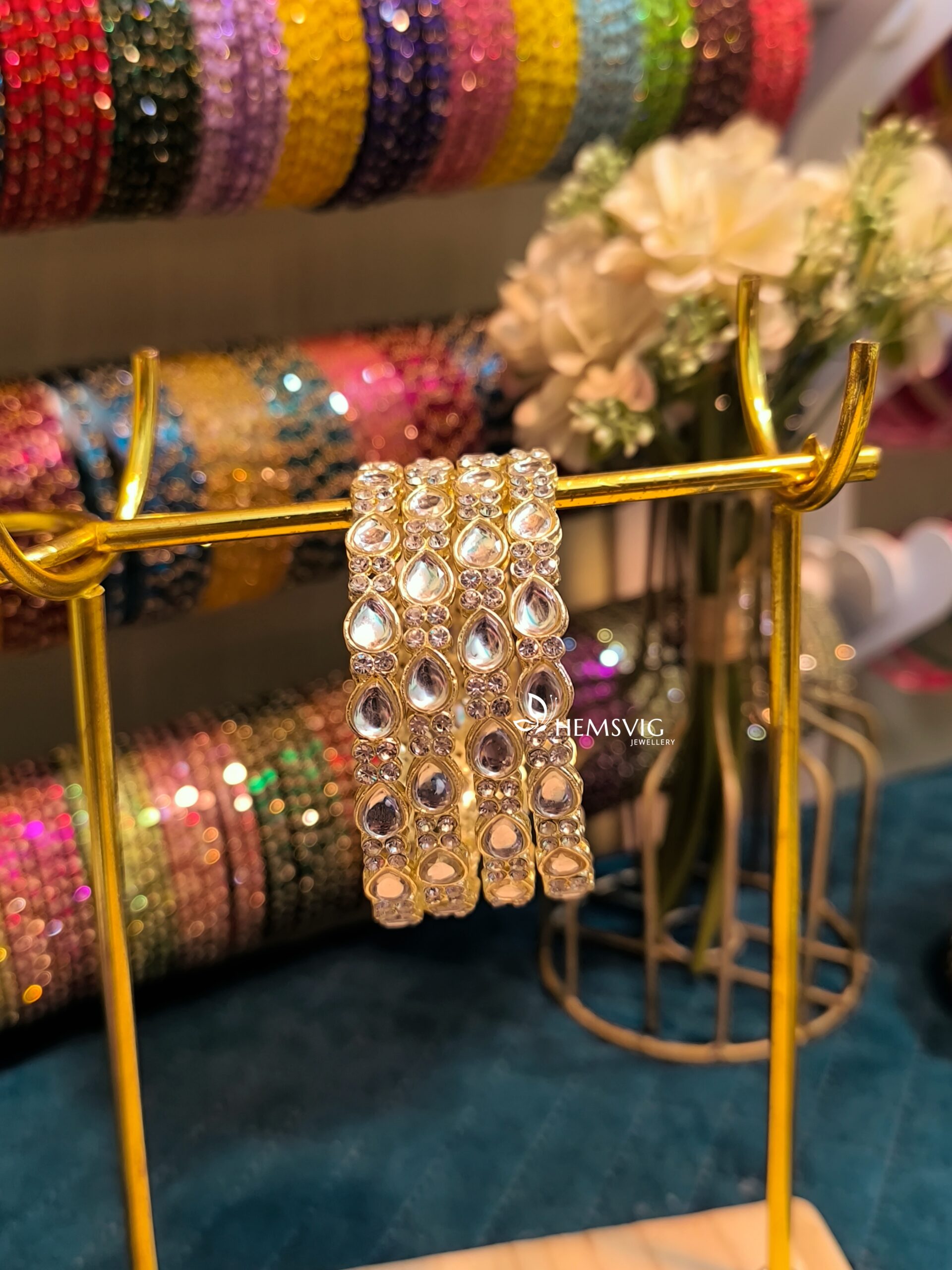 Pearl Teardrop Crystal Bangles -4 Pcs
