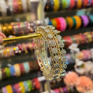 Rhinestone Daisy Bangles {Gold} -2 Pcs