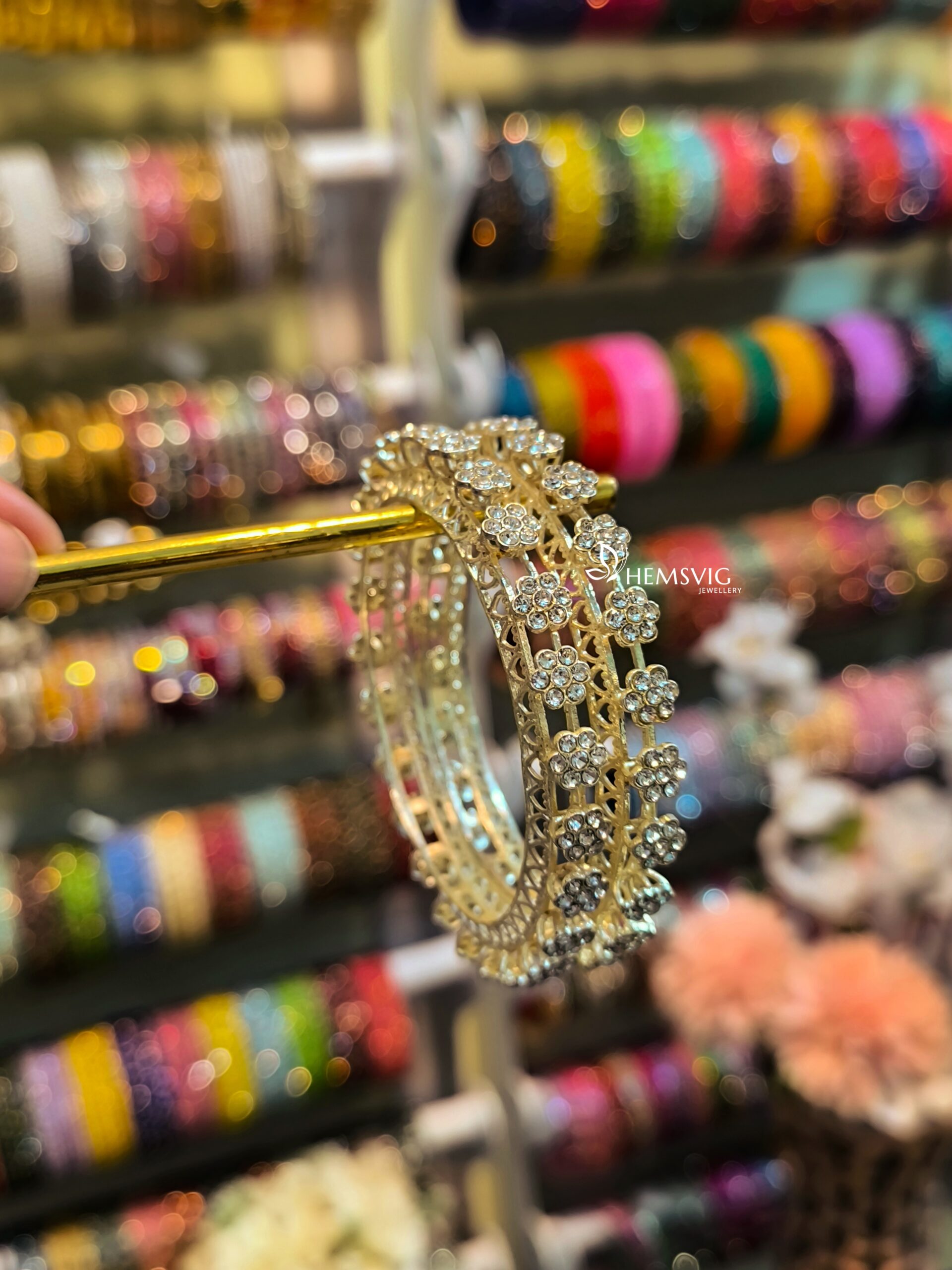Rhinestone Daisy Bangles {Gold} -2 Pcs