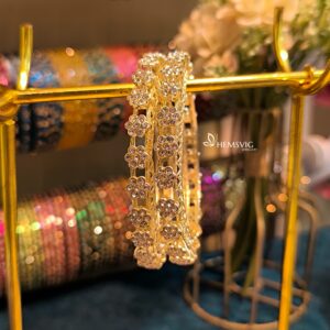 Rhinestone Daisy Bangles {White} -2 Pcs
