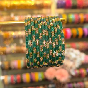 Rhythmic Radiance Glass Bangles – 6 Pcs Premium Stone-Studded Set