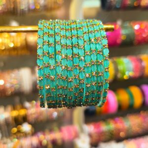 Leaf Elegance Glass Bangles | 6pcs Set