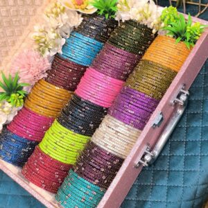 Heart Charm Glass Bangles – Elegant 12-Piece Designer Set