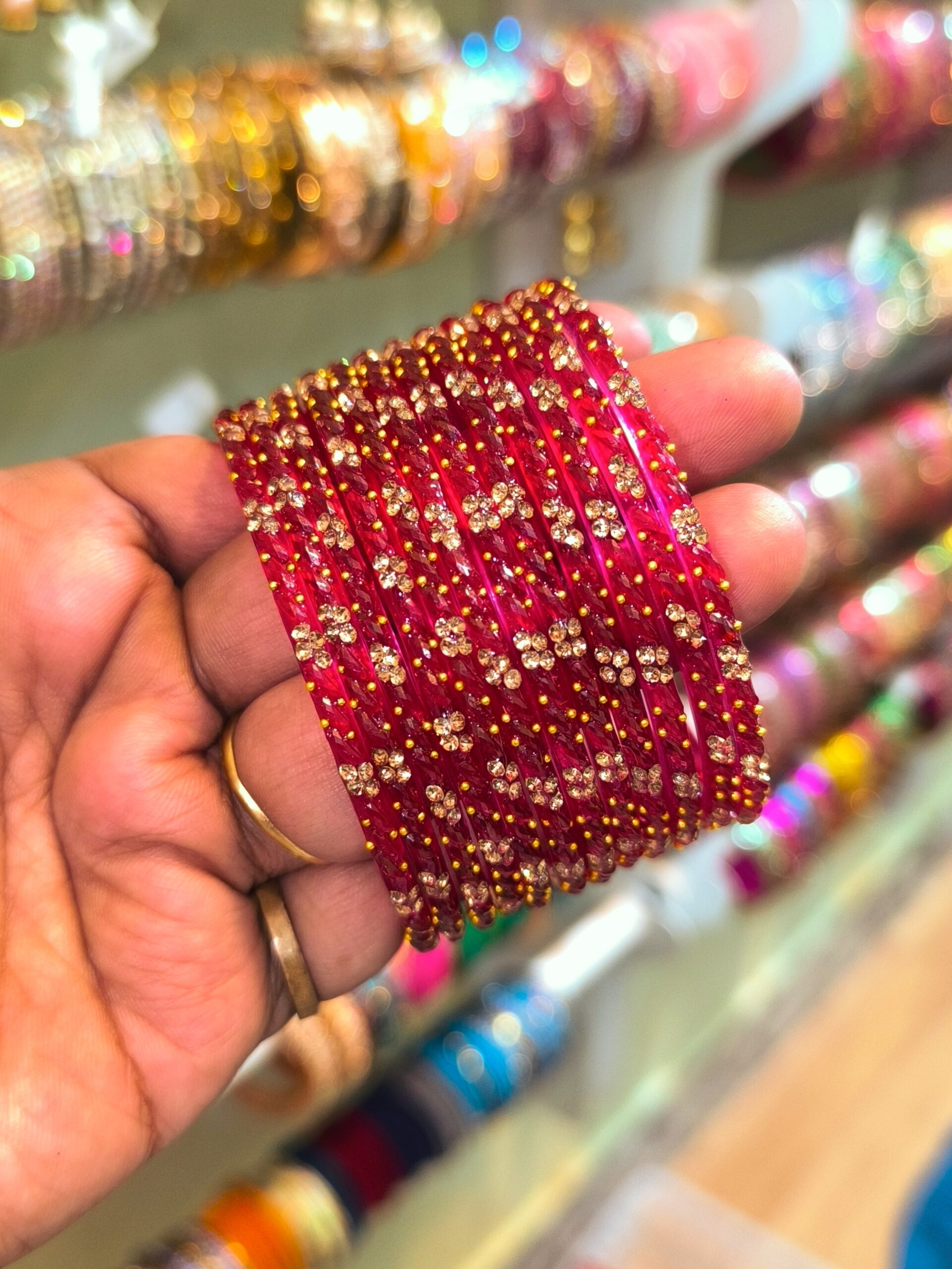 Raindrop Elegance Glass Bangles with Stones & Beads – Sparkling Festive Style - Image 23