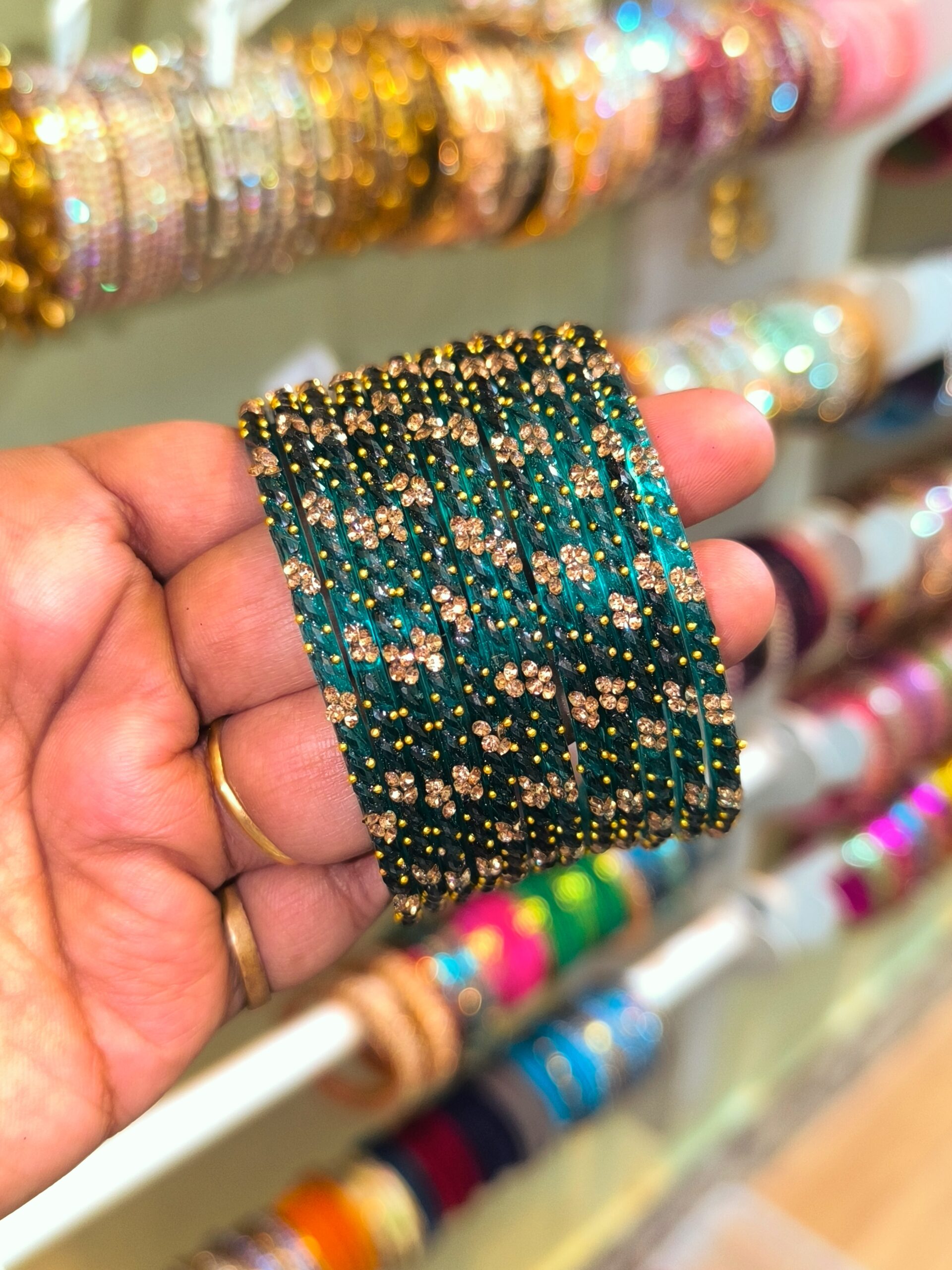 Raindrop Elegance Glass Bangles with Stones & Beads – Sparkling Festive Style - Image 15