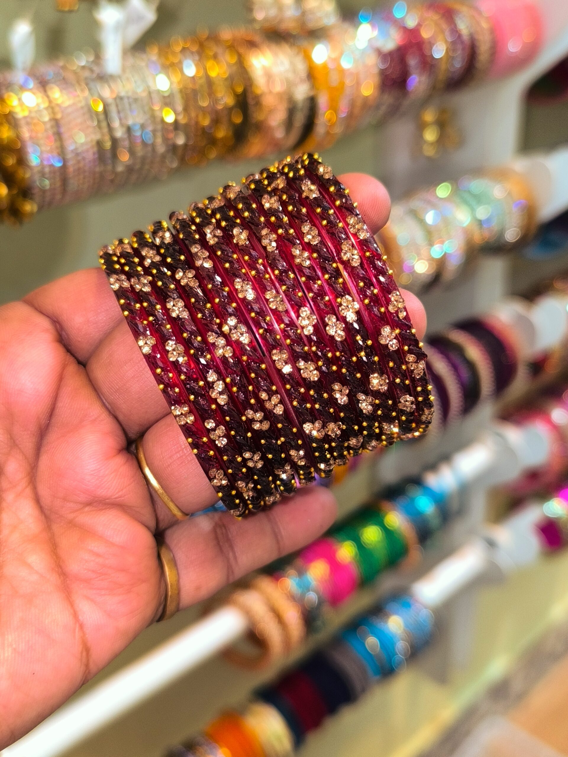 Raindrop Elegance Glass Bangles with Stones & Beads – Sparkling Festive Style - Image 20