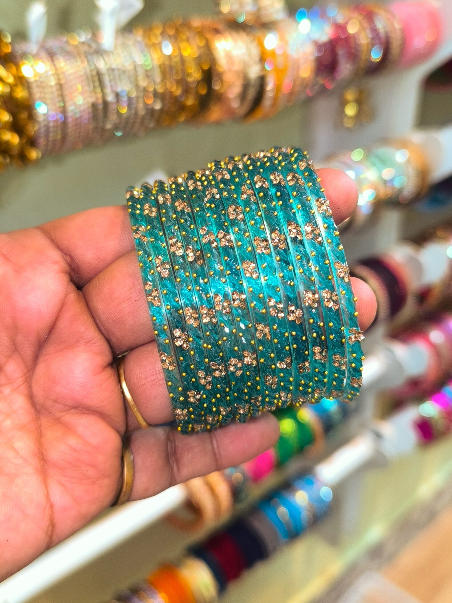 Raindrop Elegance Glass Bangles with Stones & Beads – Sparkling Festive Style - Image 18