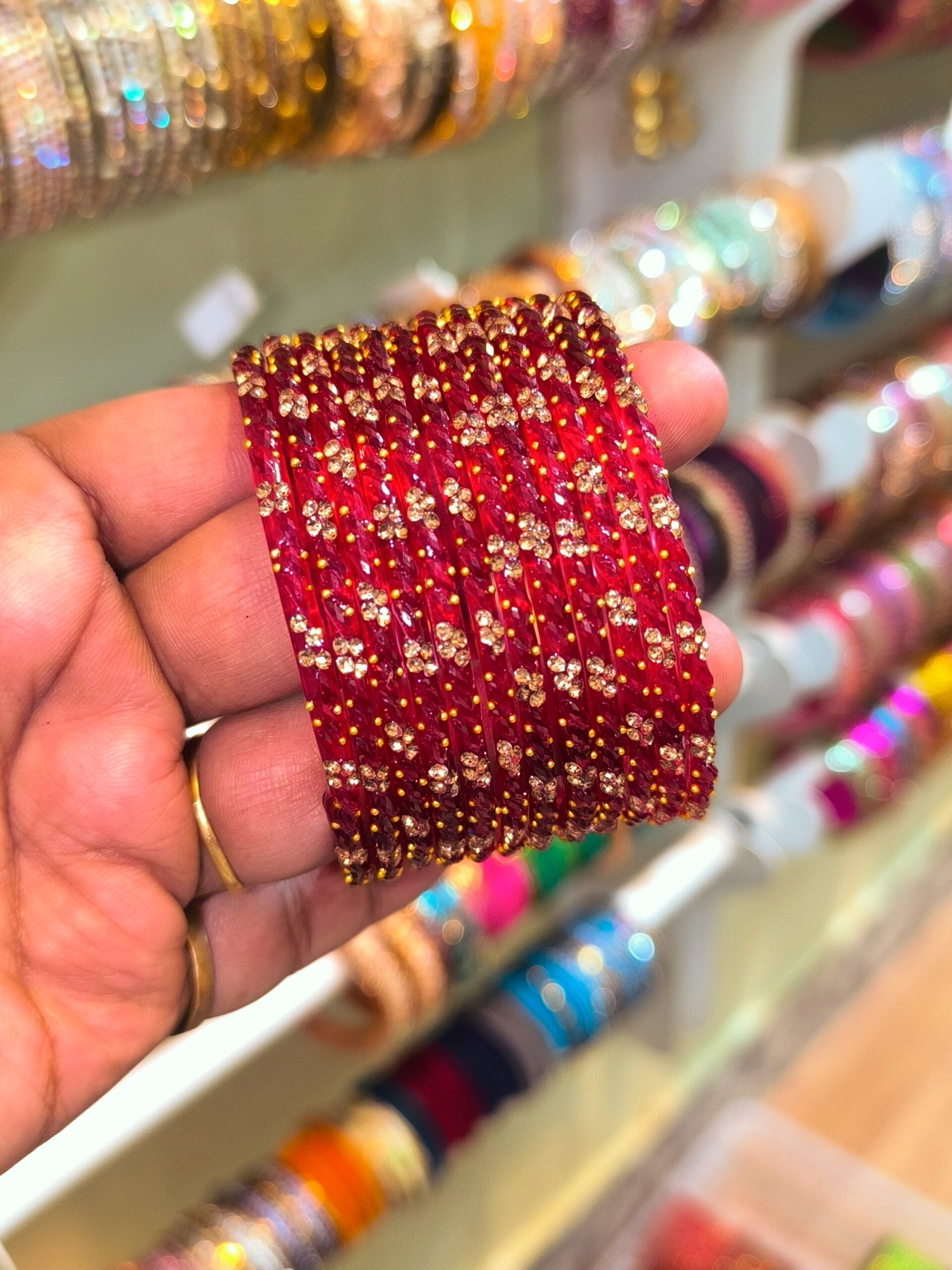 Raindrop Elegance Glass Bangles with Stones & Beads – Sparkling Festive Style - Image 17