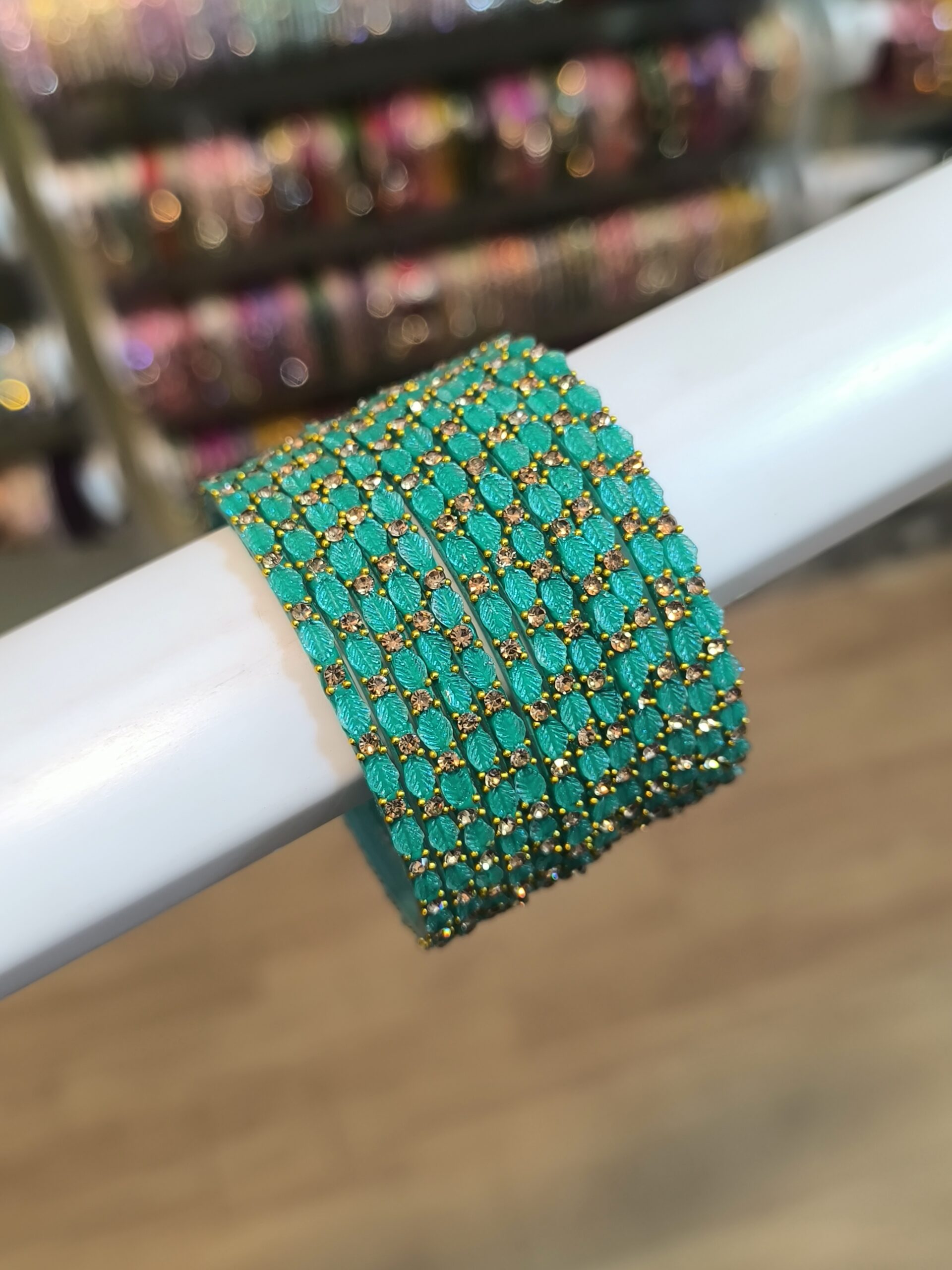 Leaf Elegance Glass Bangles | 12 pcs Set