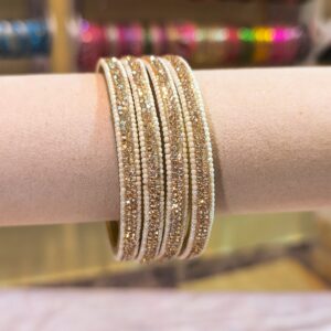 White Beaded Glitter Bangles -4 Pcs