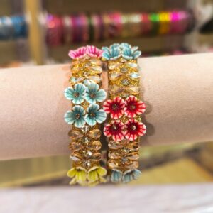 Multi Colour Flowers Bangles -2 pcs