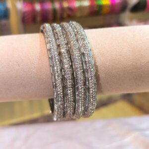 Diamond Dust Bangles -4 Pcs {White}