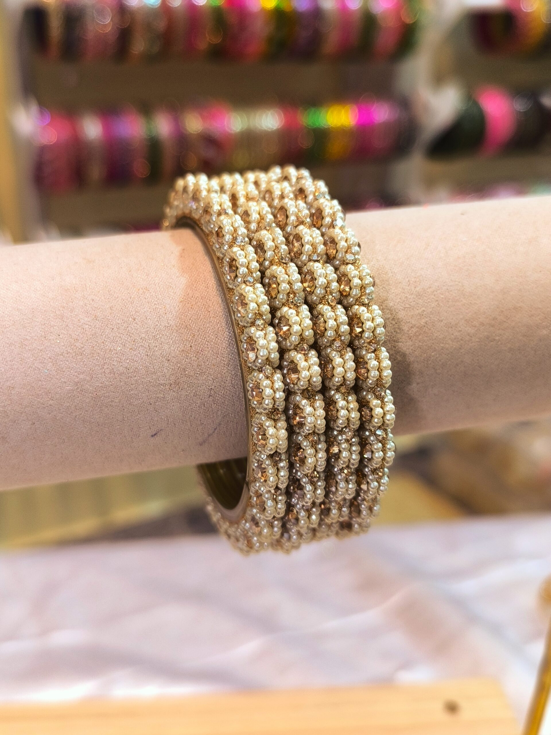 Designer Pearl Embellished Bangles -4 pcs