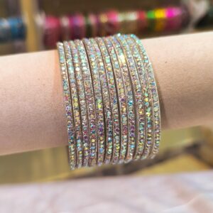 Glitter Multi Glass Bangles-12 pcs