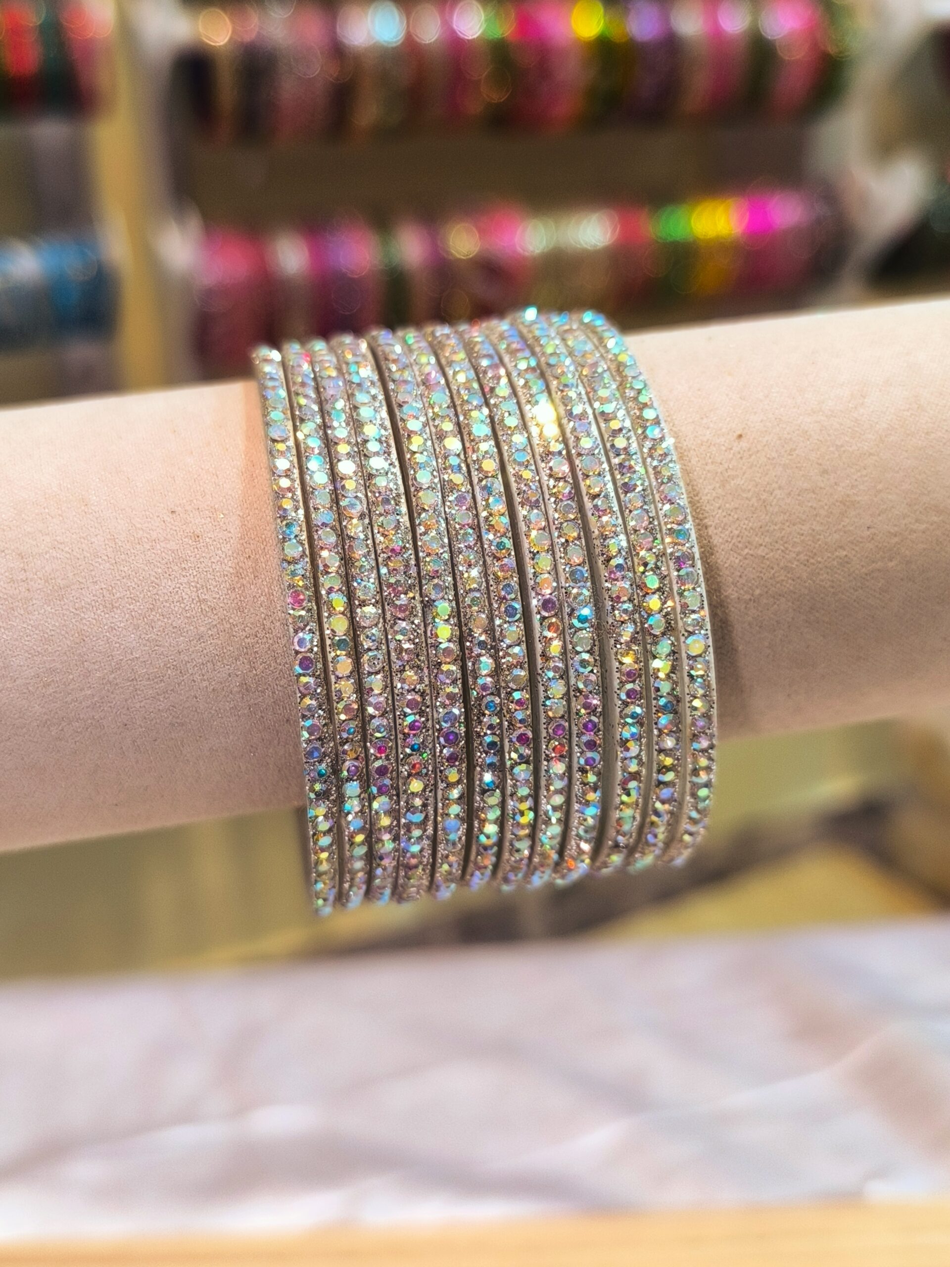 Glitter Multi Glass Bangles-12 pcs