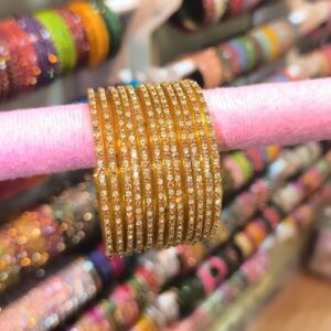 Premium Glass Bangles LCD with Gold Stones-12pcs