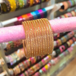 Premium Stone Glass Bangles Rose Gold-12pcs