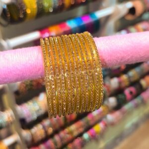 Premium Glass Bangles Gold Stones-12pcs