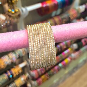 Premium White Stone Bangles with Pearls 12pcs