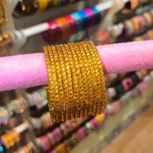Gold Round Stone Bangles- 12pcs