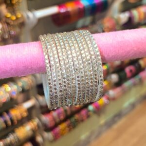 Silver Round Stone Bangles- 12pcs