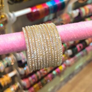 White Stone Glass Bangles-12pcs