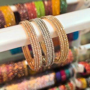 Copper, Gold &,Silver Stone AD Bangles-12 pcs