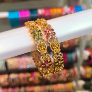 Premium Pink & Green Floral Kada Bangles -2 Pcs