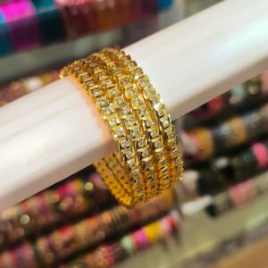 White Stone Gold Bangles-4Pcs
