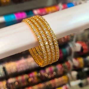 White Stone Apple Design Bangles-4Pcs