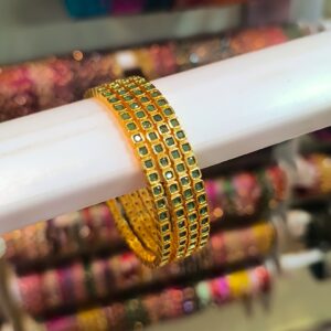 Green Stone Metal Bangles -4 Pcs