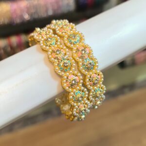 Floral Pearl Kada Bangles -2 Pcs