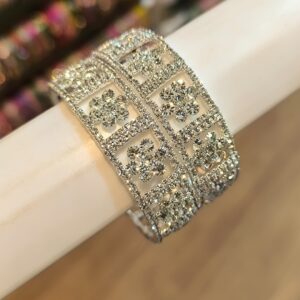 Diamond Look Flower Design Bangles {White}-2 Pcs
