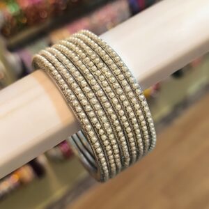 Tiny Pearled Stone Bangles -8 Pcs