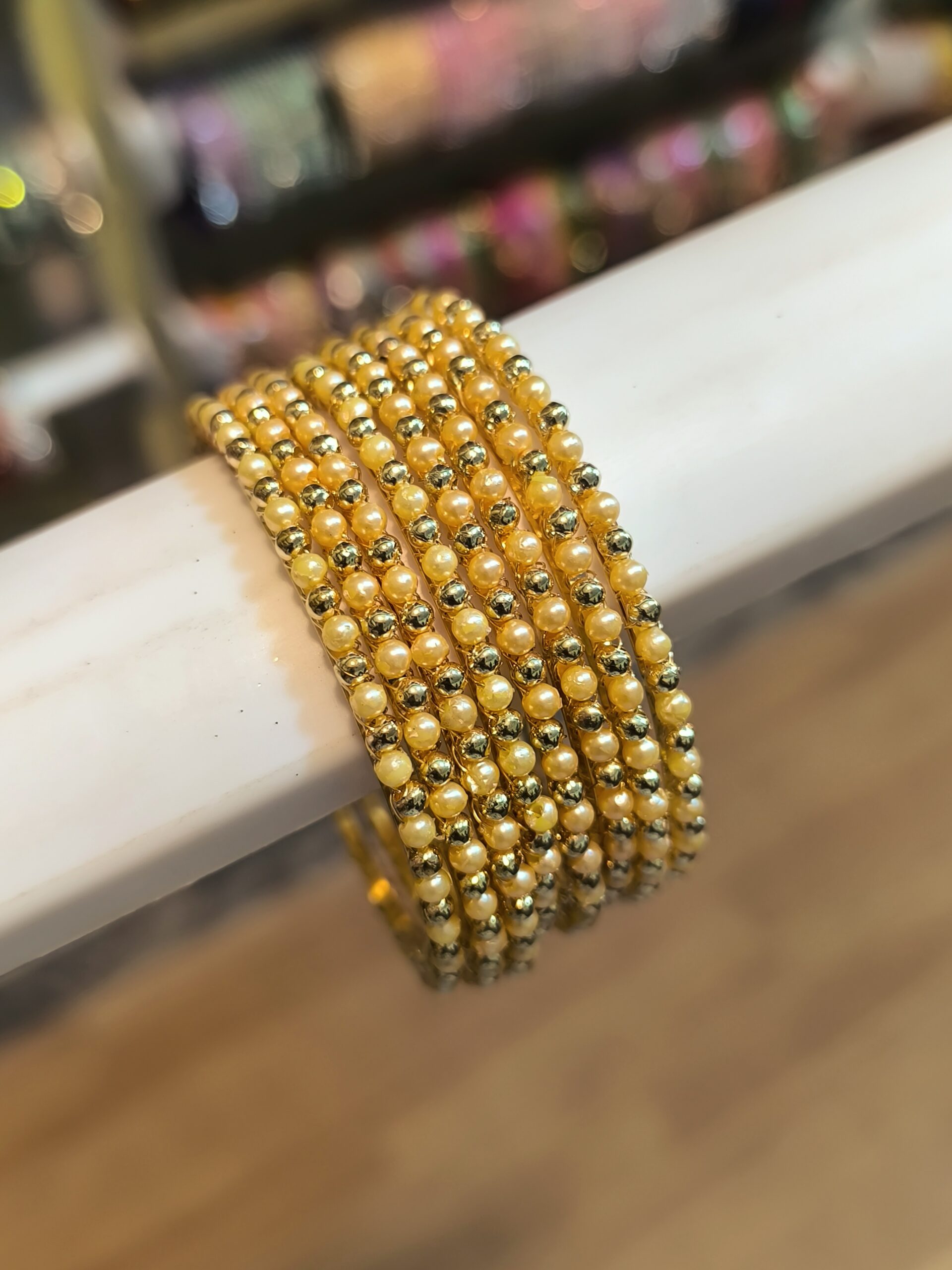 Gold Pearl Bangles -8 Pcs