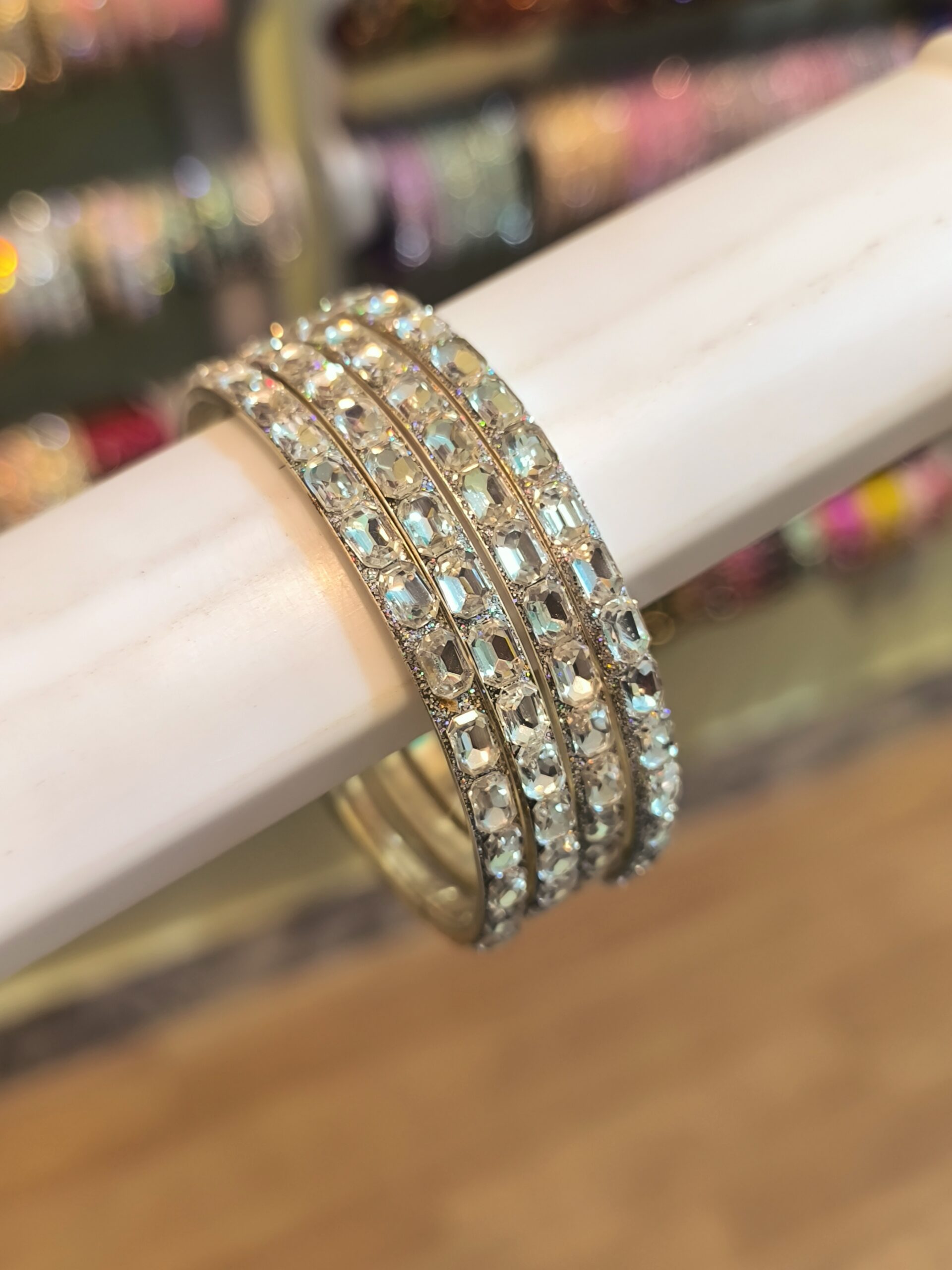 Silver-Plated AD Small Size Bangles - 4 Pcs