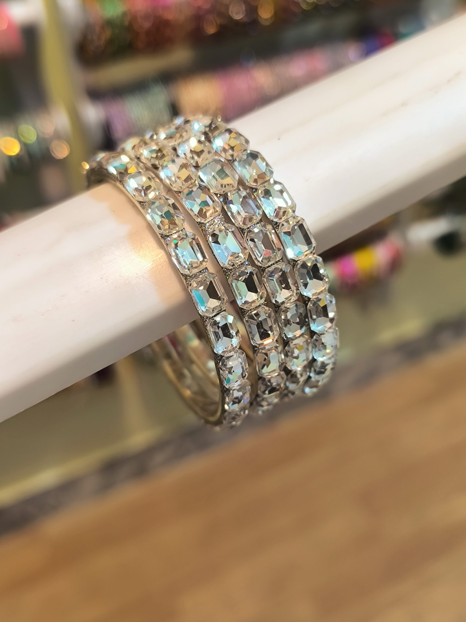 Silver- Plated AD Big Bangles -4 Pcs