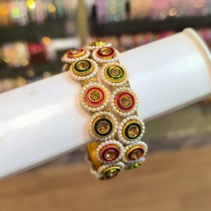 Pearl Kundan Round Stone Bangles-2 Pcs