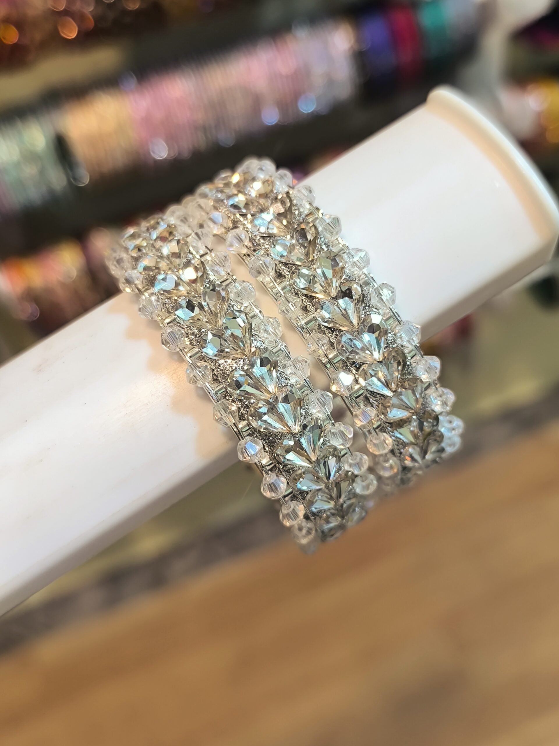 Heart White Stone Kada Bangles -2 Pcs