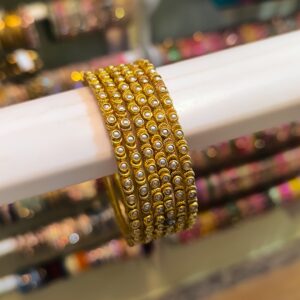 Temple Style Pearl Bangles {White} -6Pcs