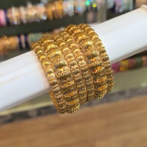 Matt Lotus Golden Bangles -6 Pcs