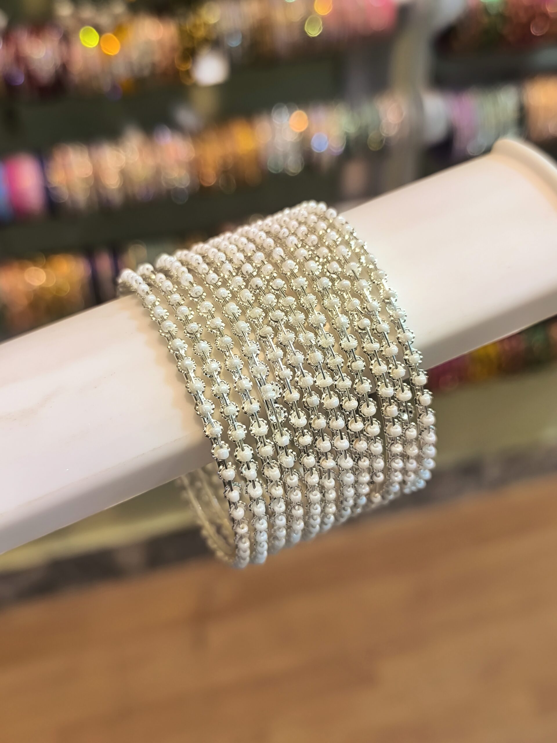 Premium Silver Beaded Metal Bangles -12 Pcs