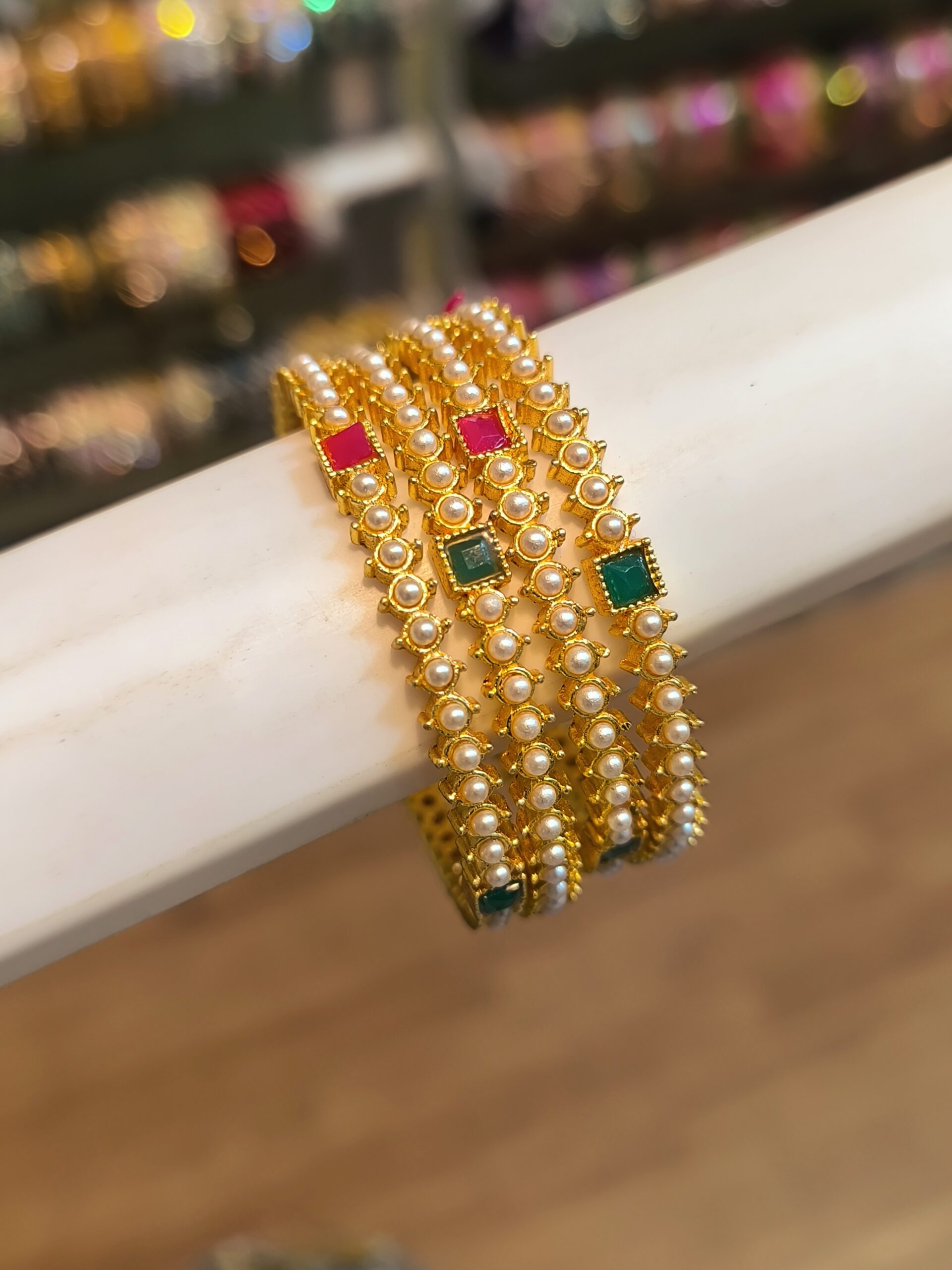 Multi Pearl Bangles -4 Pcs