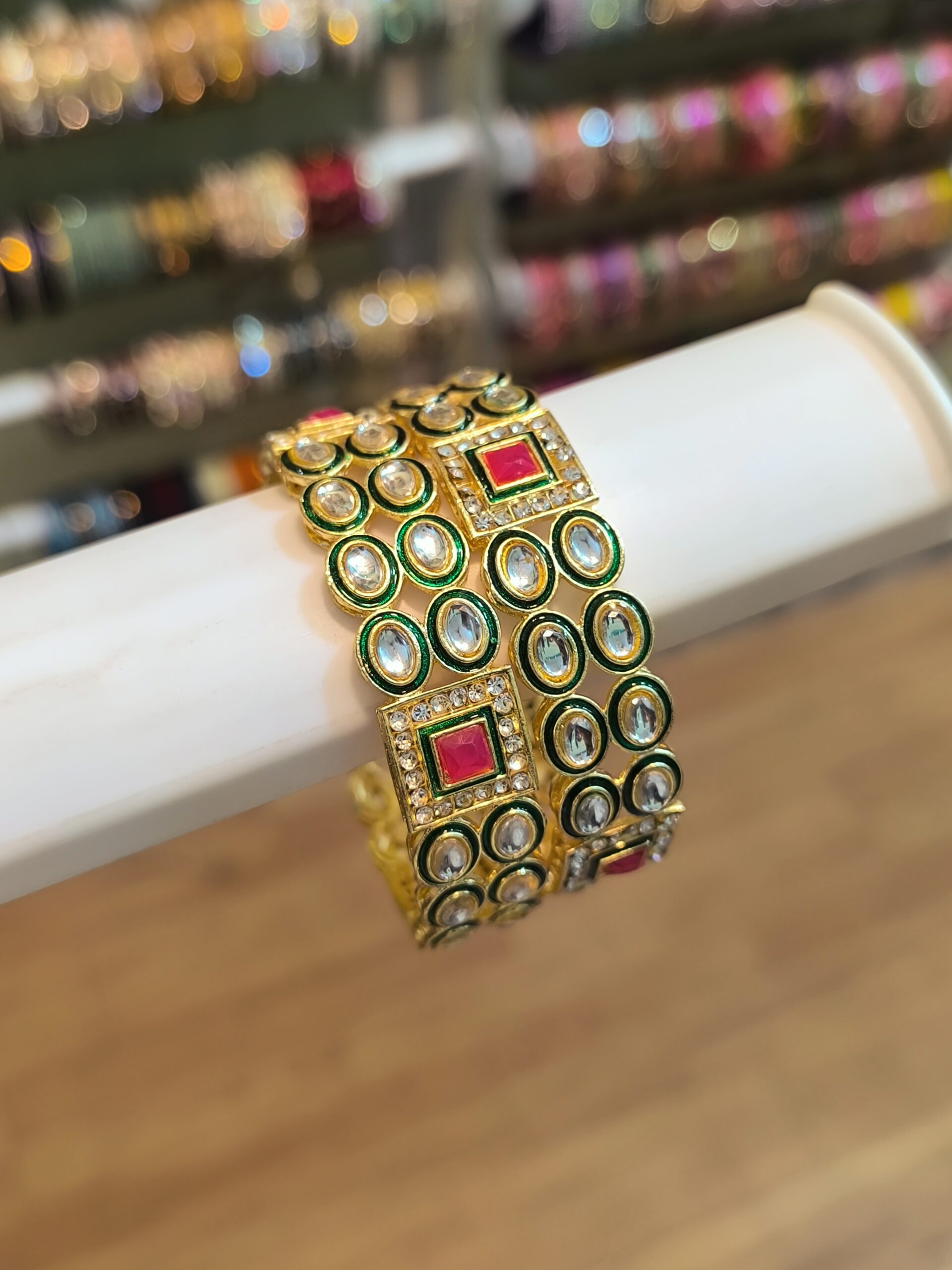 Green Enamel Kada Bangles-2 Pcs