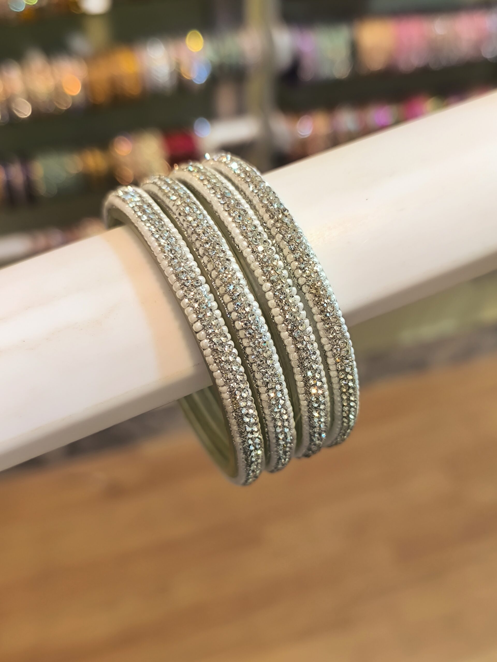 Diamond Wrap Stone Bangles {White} -4 Pcs