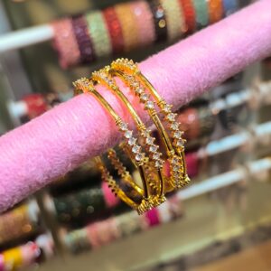 Gold Matt White Stone Bangles-4 Pcs